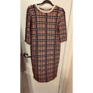 ZARA TARTAN CHECK DRESS 3/4 SLEEVES MUSTARD YELLOW SIZE S